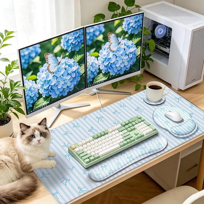 LIMKRIAN Blue Striped Mouse Pad Set Large Desk Mat - Image 3