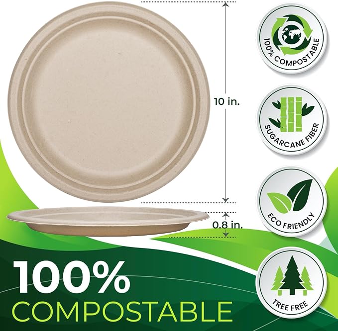 150PCS 100% Compostable Brown Paper Plate, Heavy Duty Disposable Plates - Image 2