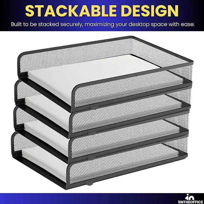 1InTheOffice Letter Trays for Desk Stackable, Front-Load Mesh Desk Tray - Image 6
