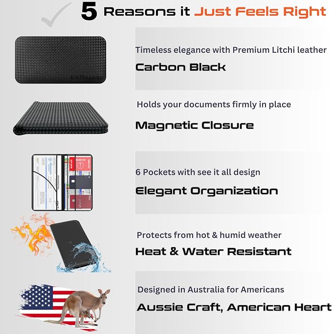 Carbon Black Magnetic Shut Premium PU Leather Insurance and Registration Holder - Image 3