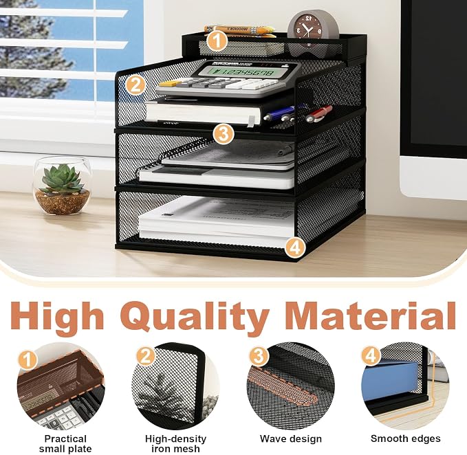Natwind 3-Tier Stackable Metal Mesh Letter Paper Tray Organizer, Mail Tray - Image 5