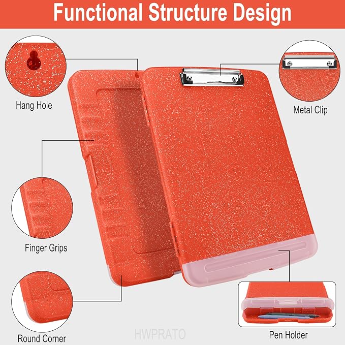 HWPRATO Glitter Clipboard with Storage, Clip Boards 8.5x11 with Pen Holder - Image 4