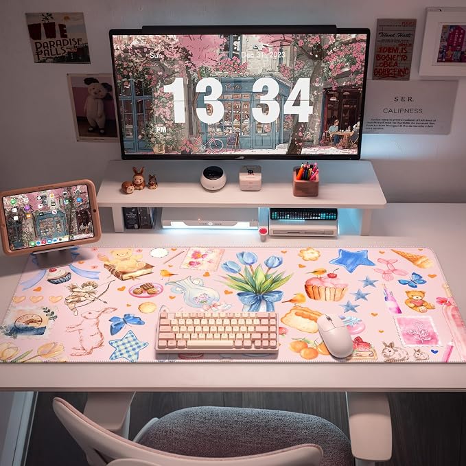 iCasso Pink Desk Mat, Cute Aesthetic Large Mouse Pad, Waterproof Keyboard Pad - Image 7