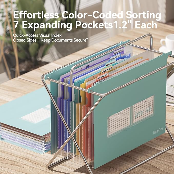 ThinkTex Plastic Expanding Hanging File Folders, 7 Innovative 1.2" Accordion - Image 4