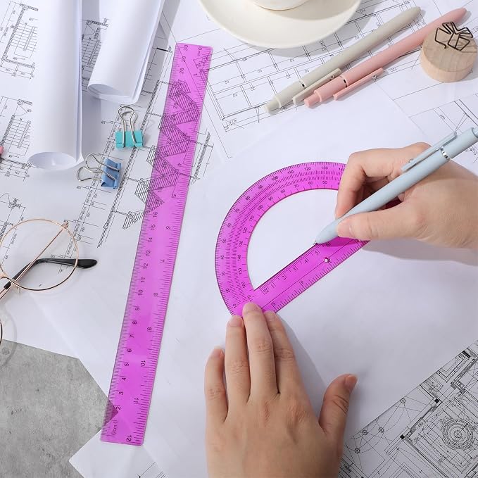 Zonon 2 Pcs 12 Inch Clear Ruler and 6 Inch Plastic Protractor Set, Dual Scale - Image 5