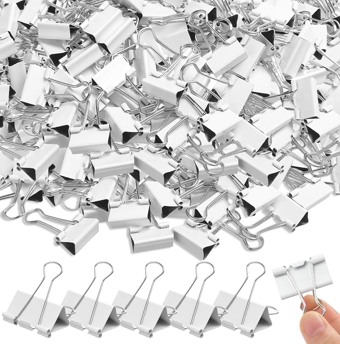 Jetec 200 Pack 0.75in/19mm White Metal Binder Clips Bulk Medium Reusable Fold by Jetec