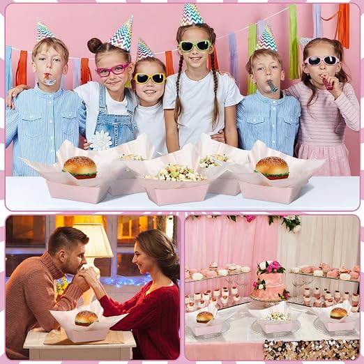 Geosar 100 Pcs Pink Paper Food Trays Bulk Disposable Food Boat - Image 6