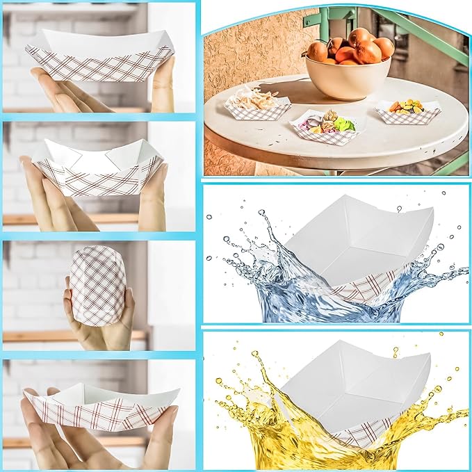 300 Pack Checkered 1/4Lb Paper Food Boat Trays Disposable Small Paper Boats - Image 6
