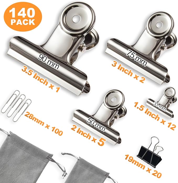 140 PCS Stainless Steel Metal Hinge Clips Assorted, Large Bulldog Clips - Image 4