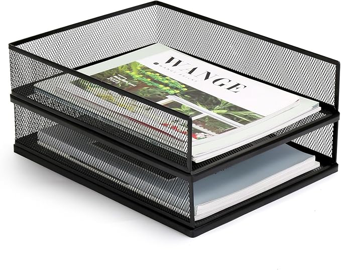 Wire Mesh Letter Trays Paper Tray Desk File Organizer, 2 Pack Stackable Metal by AZFUNN