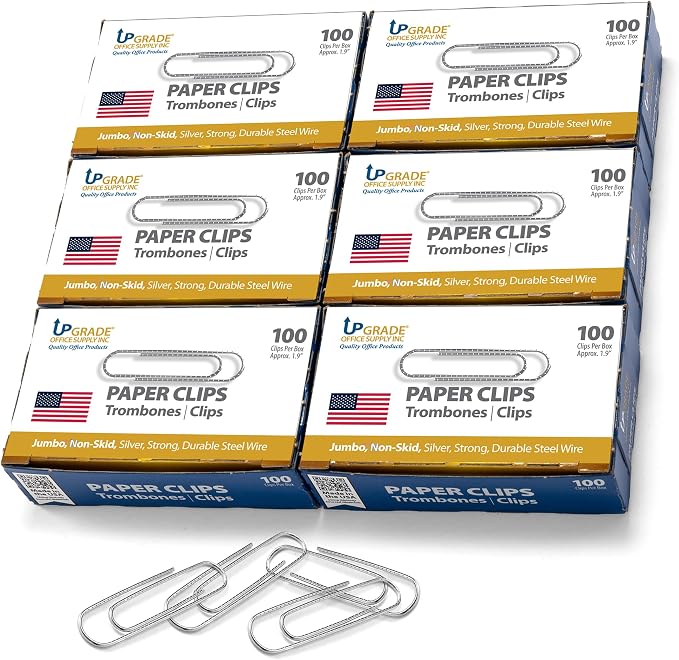 Upgrade Office Supply Jumbo Paper Clips, 6 Boxes of 100, Made in USA by UpgradeOfficeSupply