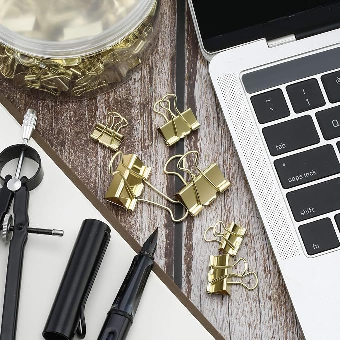 TecUnite 150 Pcs Binder Clips Assorted Sizes Gold Paper Clamps Clips Large - Image 5