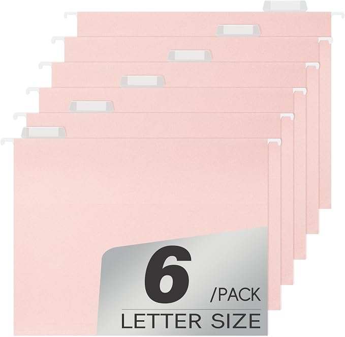pmybupo Pink Hanging File Folders, 6 Pack Reinforced Hang Folders Letter Size by pmybupo
