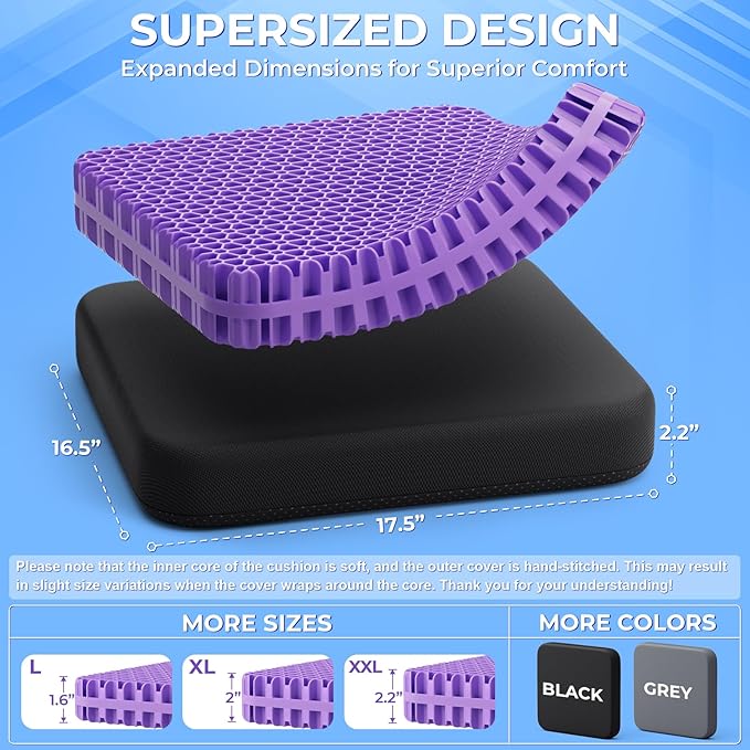 TushGuard Gel Seat Cushion for Long Sitting, Enlarged & Thickened Patent Design - Image 3