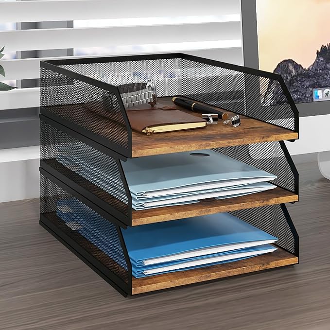 Natwind 3-Tier Stackable Metal Mesh Paper Organizer by Natwind