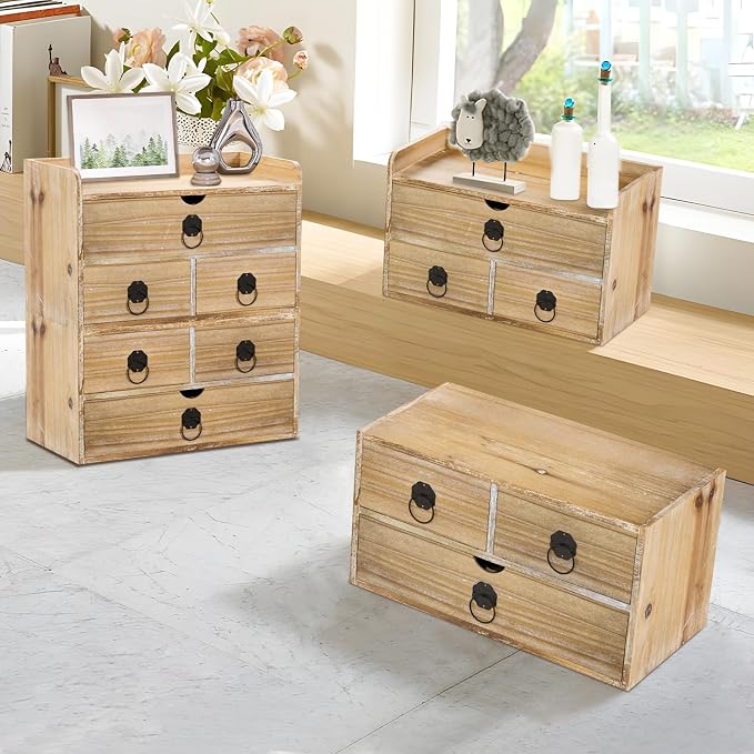 Washed White Wood Desk Organizer, Mini Desktop Organizer - Image 9