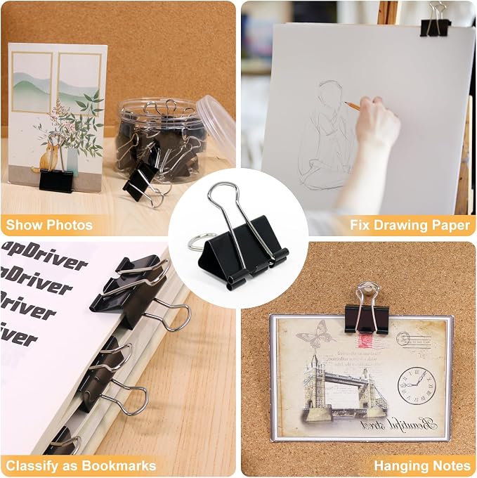 Coideal Black Binder Clips Medium, 1.25 Inch Black Metal Paper Clips 24 Pcs - Image 4