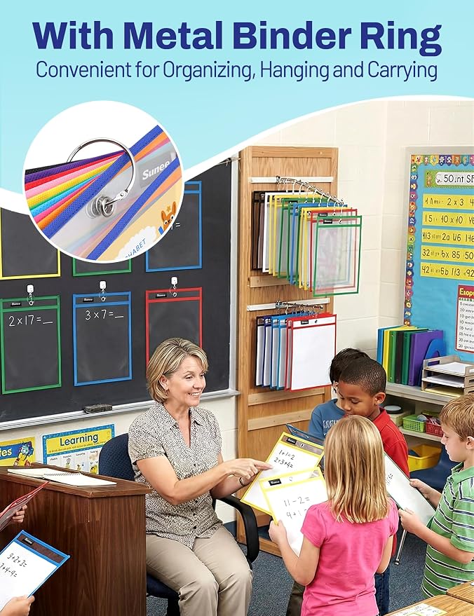 SUNEE 50 Packs Oversized Reusable Dry Erase Pocket Sleeves - Image 6