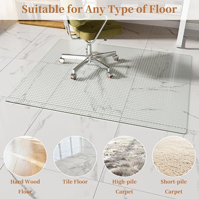 Koonmi Wave Glass Chair Mat 46"x55", Tempered Glass Office Chair Mat, Embossed - Image 6