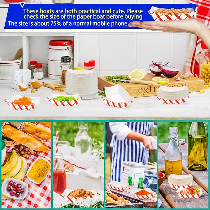 200 Pack Checkered 1/4Lb Paper Food Boat Trays Disposable Small Paper Boats - Image 5