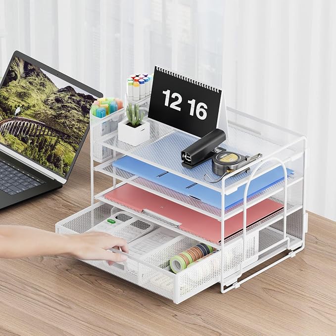 Marbrasse Desk Organizer and Accessories Polystyrene, 4-Tier Paper File Letter - Image 4