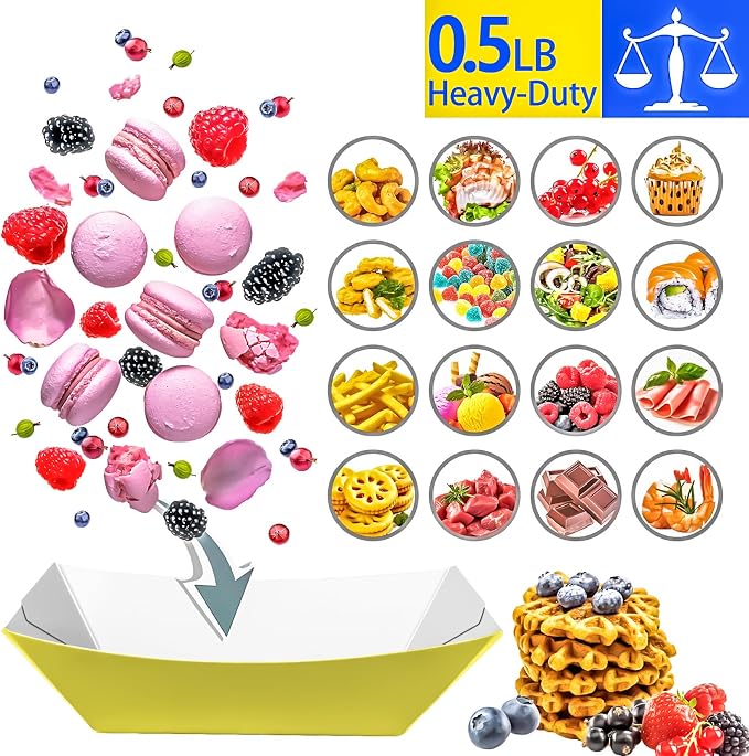 180 Pack Colorful 1/2Lb Paper Food Boat Trays Disposable Small Paper Boats - Image 7
