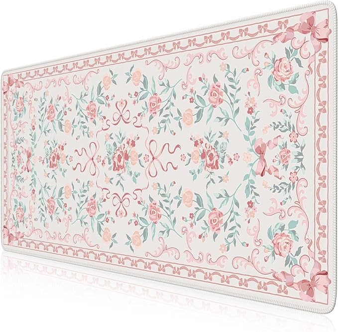 iCasso Pink Desk Mat for Desktop, Cute Desk Pad for Women, Girly Bow Mouse Pad by iCasso