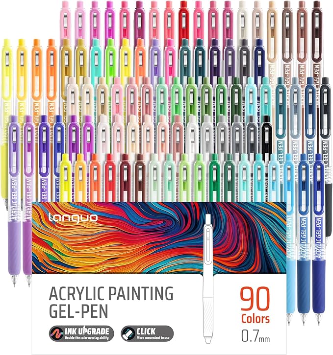 Acrylic Gel Pens For Coloring, 90 Colors Retractable Colored Pens for Black by Joyask