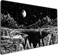 Black and White Desk Mat Dark Nature Forest Mouse pad XXL Starry Night Mountain by Mechanical+Cattle