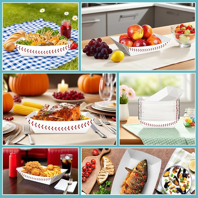 100Pack 5Lb Extra Large Paper Food Boat Trays, Baseball Birthday Decorations - Image 5