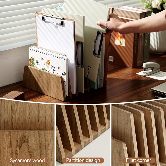 KIRIGEN Wooden Desk Mail Organizer, 7-Slot File Holder and Letter Sorter Wood - Image 4