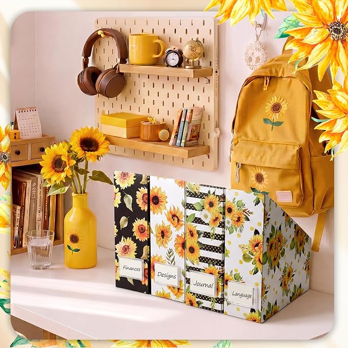 AmazingSpark Set of 4 Sunflower Magazine Holder Decorative Foldable Magazine - Image 5