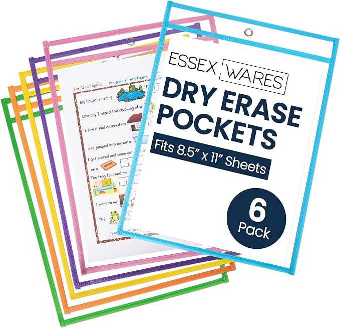 Essex Wares - 6 Pack, Dry Erase Pocket Document Protectors, Water-Resistant & by EssexWares