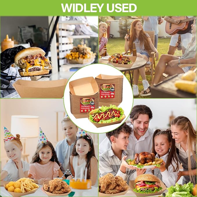 100 Pack 3lb Heavy Duty Paper Food Trays Kraft Leak Proof Paper Food Boats - Image 9