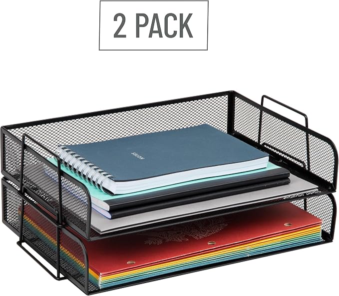 Mind Reader Stackable Paper Tray, Desktop Organizer, File Storage, Metal Mesh - Image 7