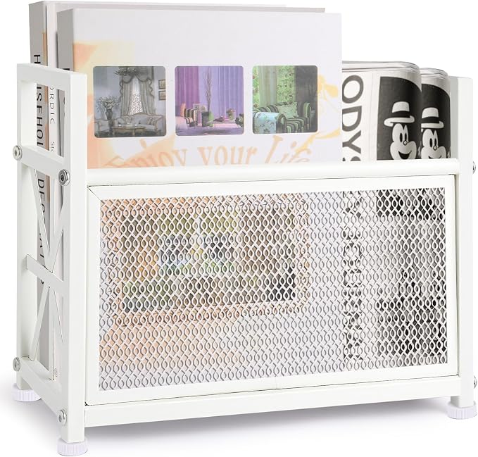 White Magazine Holder, Metal Magazine Rack Floor, Magazine Storage Basket by OFIDELITY