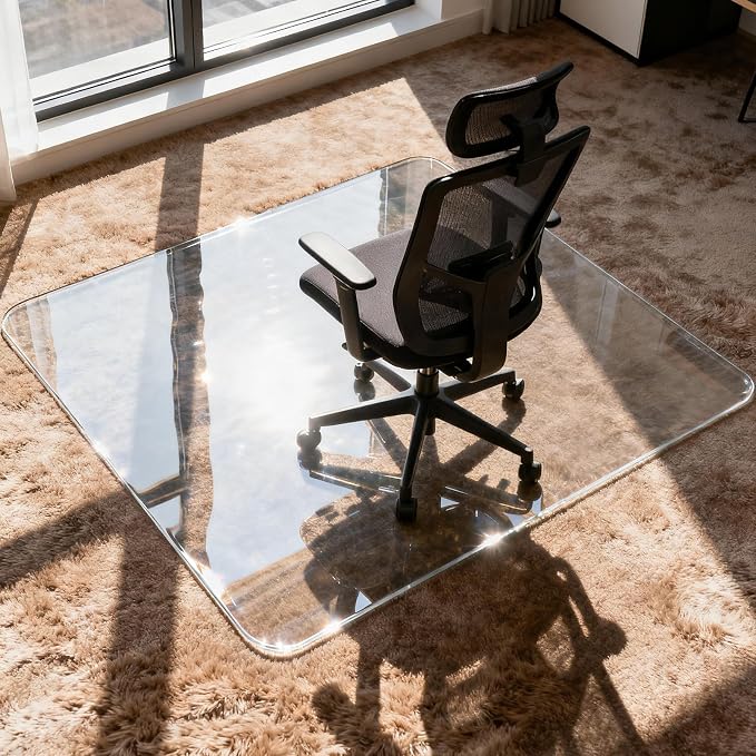 Azadx Tempered Glass Chair Mat for Carpet 45" x 53" Heavy Duty Office Chair Mat by Azadx