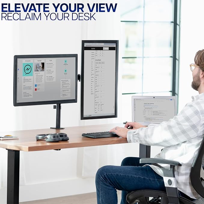 VIVO Dual Monitor Desk Mount, Heavy Duty Fully Adjustable Steel Stand, Holds 2 - Image 9