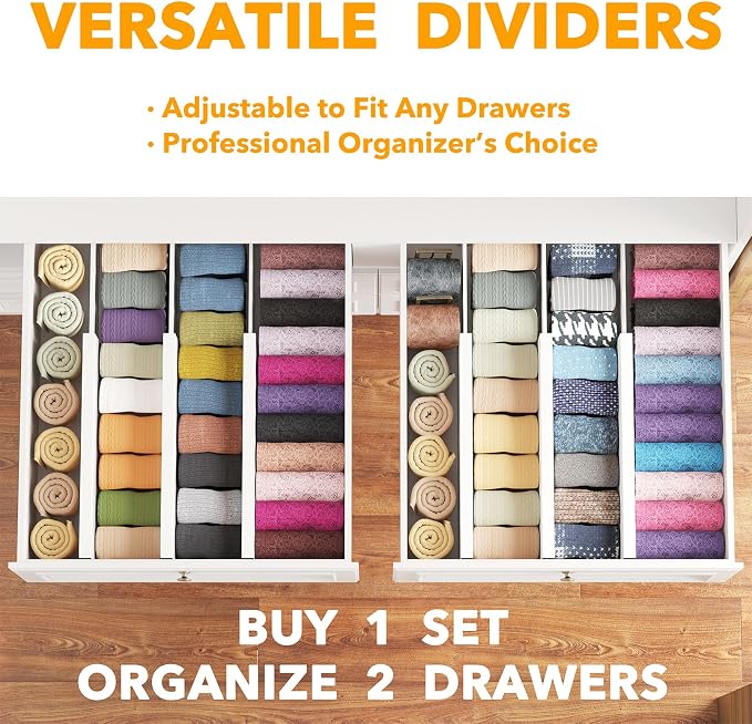 SpaceAid Bamboo Dresser Drawer Dividers 6 Pack, Adjustable 12.5“-17” Organizers - Image 5