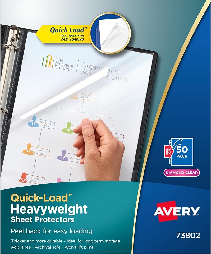Avery Diamond Clear Quick Load Sheet Protectors, Top & Side Load, 50 Document by Avery