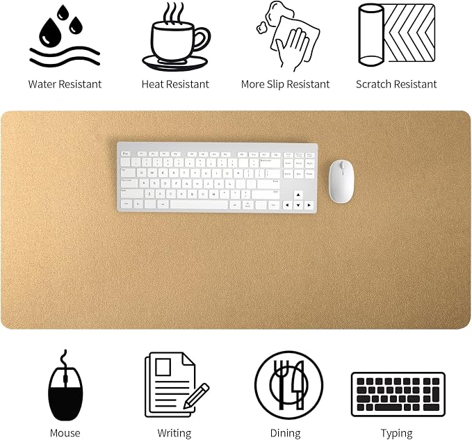 Bloss Gold Leather Desk Mat 35.4" x 15.7", Large Keyboard Pad - Image 4