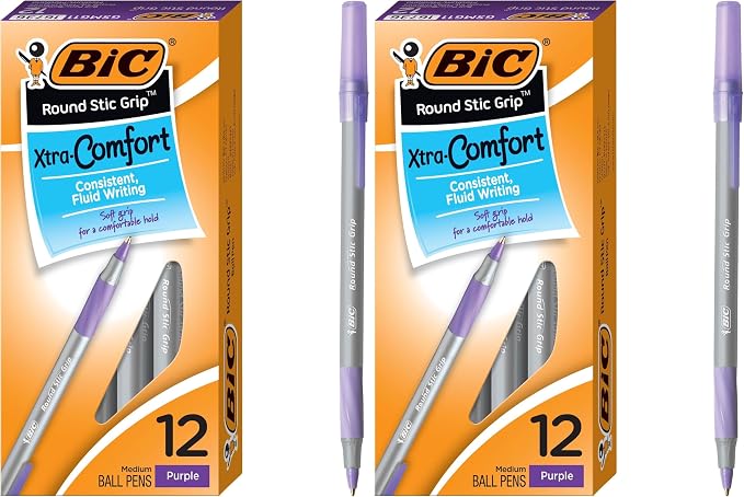 BIC Round Stic Grip Xtra Comfort Fashion Ball Point Pen; Purple; by BIC