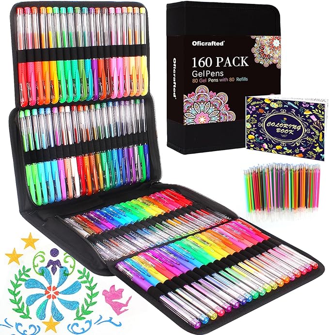 Oficrafted 160 Pack Gel Pens for Adult Coloring Book, 80 Colors Gel Pens Colored by Oficrafted