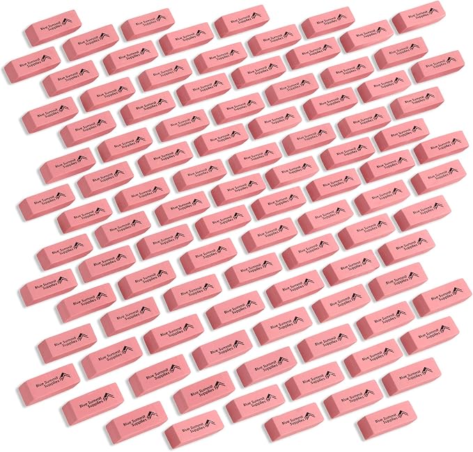 Blue Summit Supplies 100 Pack Pink Erasers Bulk, and Classroom by BlueSummitSupplies