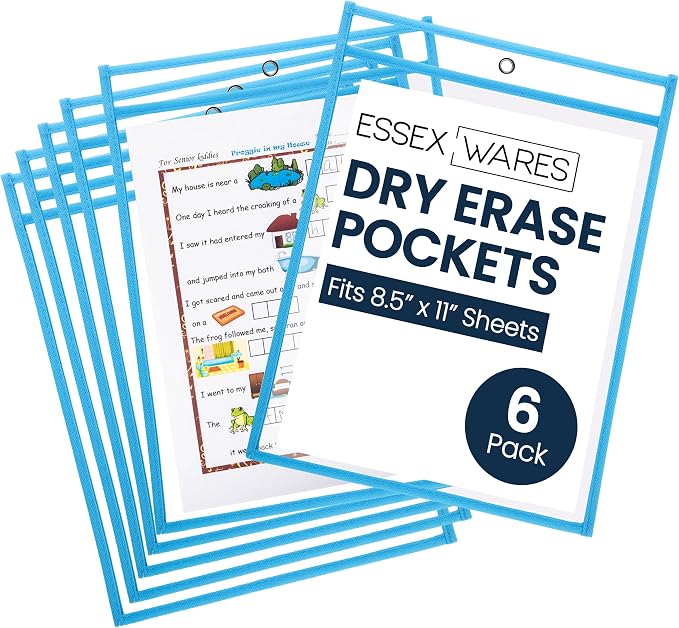 Essex Wares - 6 Pack, Light Blue, Water-Resistant Dry Erase Pocket Document by EssexWares
