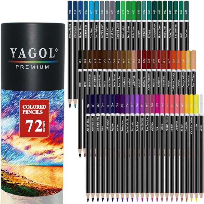 Yagol Colored Pencils for Adult Coloring Books, 72 Color Pencil Set, Soft Core by Yagol