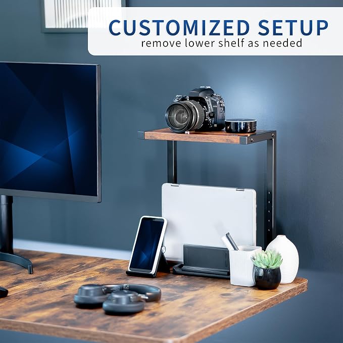 VIVO Vintage Brown Clamp-on 13 inch 2-Tier Desk Shelf, STAND-SHELF2C-N | Above - Image 7