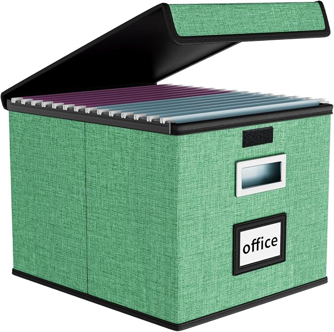 File Organizer Box with Lid, Collapsible File Folder Organizer by Huolewa