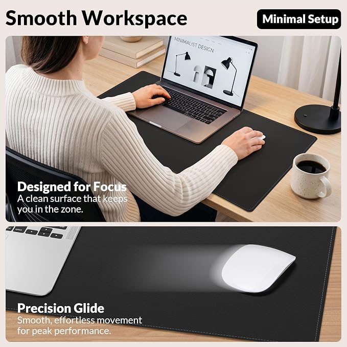 AFIING Desk Mat 35.4" x 17", Cork & PU Leather Desk Pad, Waterproof Desk - Image 6