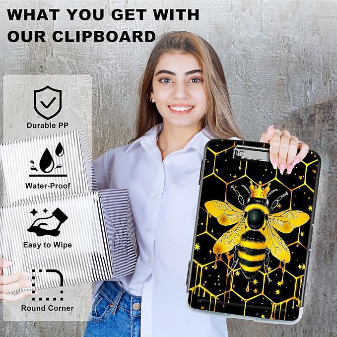 Bee Black Background A4 Clipboard - Image 2